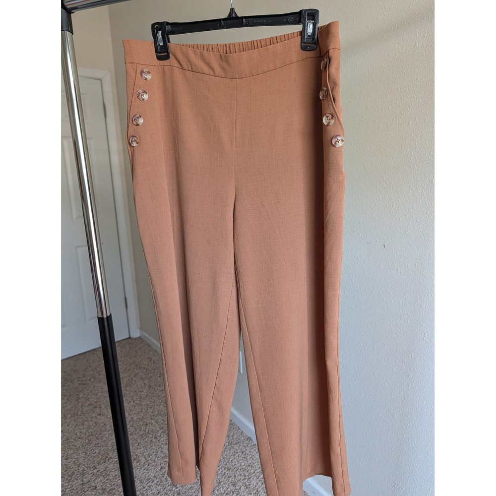 Jules & Leopold Womens XL Camel Tan Sailor‎ Button Wide Leg Trousers